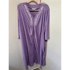 Dreams & Co. Plus Size 1x Long Lavender Purple Terry Zip Robe 3/4 Sleeve New